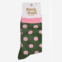 Load image into Gallery viewer, Women's Glitter Socks - Khaki/Light Pink, Medium Polka Dots