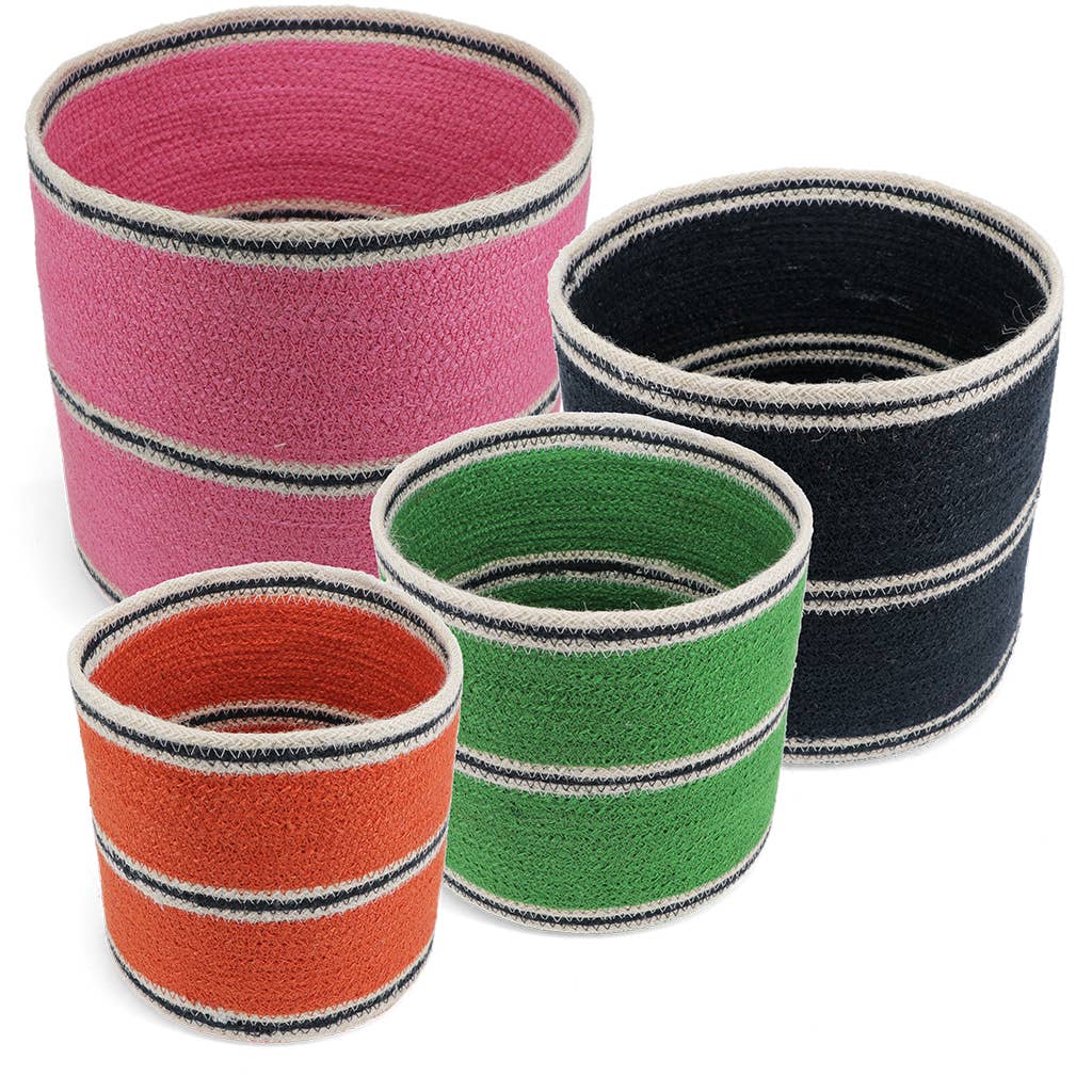 Round jute storage baskets (set of 4) - Multi-colour