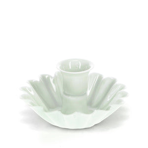 Enamel Cupped Flower Candle Holder - Light Grey