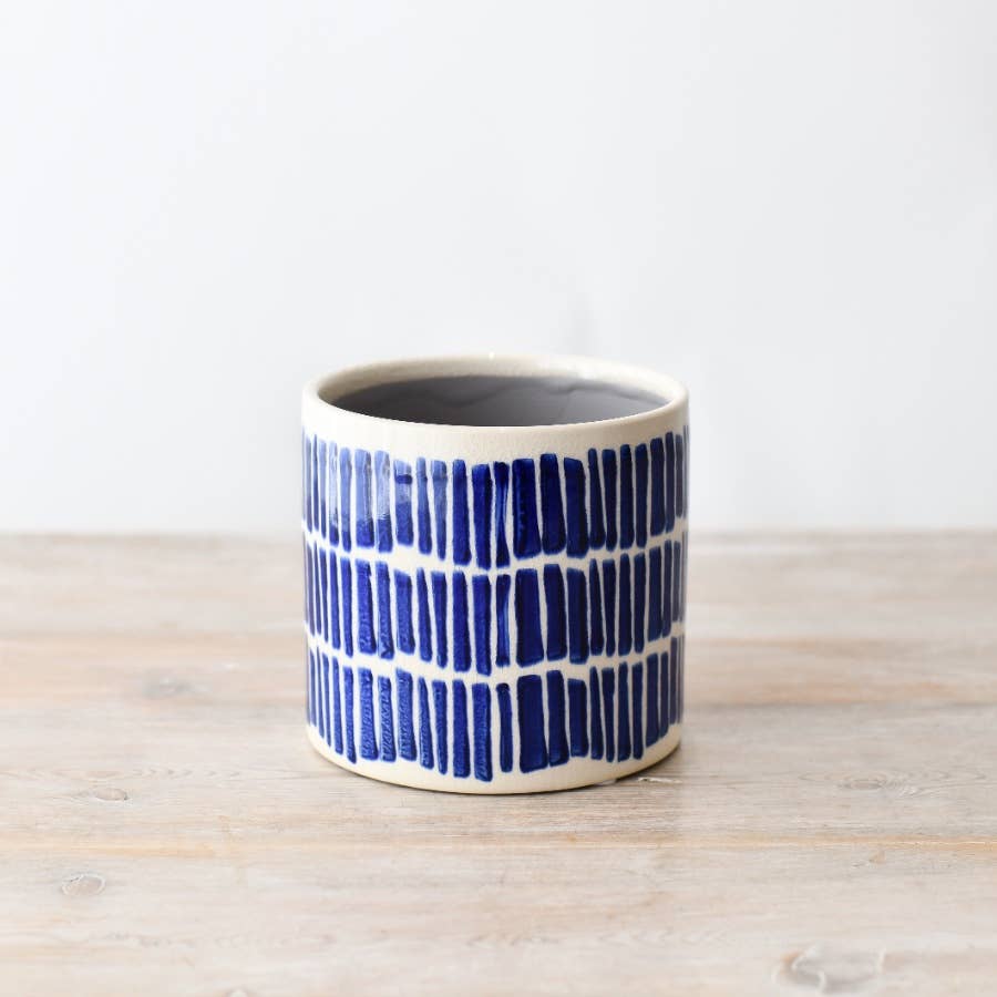 Stoneware Blue Pattern Planter, 14cm