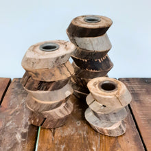 Load image into Gallery viewer, Hand Made Recycled Wood Candle Holders
