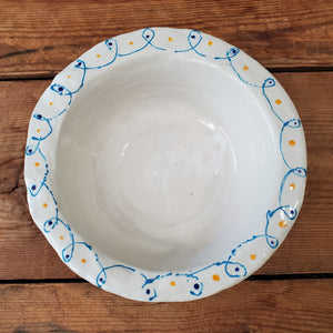 Small Ceramic Lipped Bowl - Blue on White design by Sarah Odedina