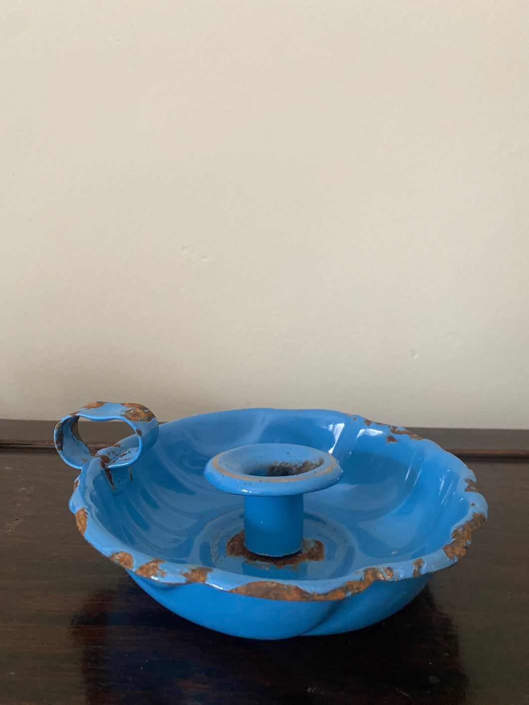 Vintage blue enamel candle holder