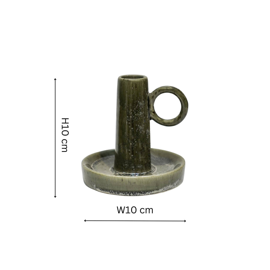 Bowen Ceramic Dinner Candle Holder With Handle H10cm D10cm