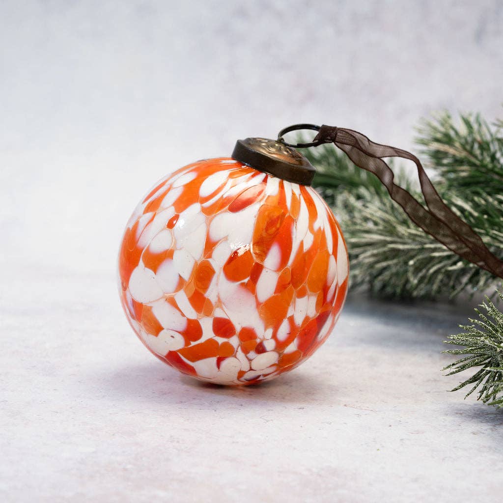 Tangerine Mouth Blown Glass Hanging Bauble - 7.5cm