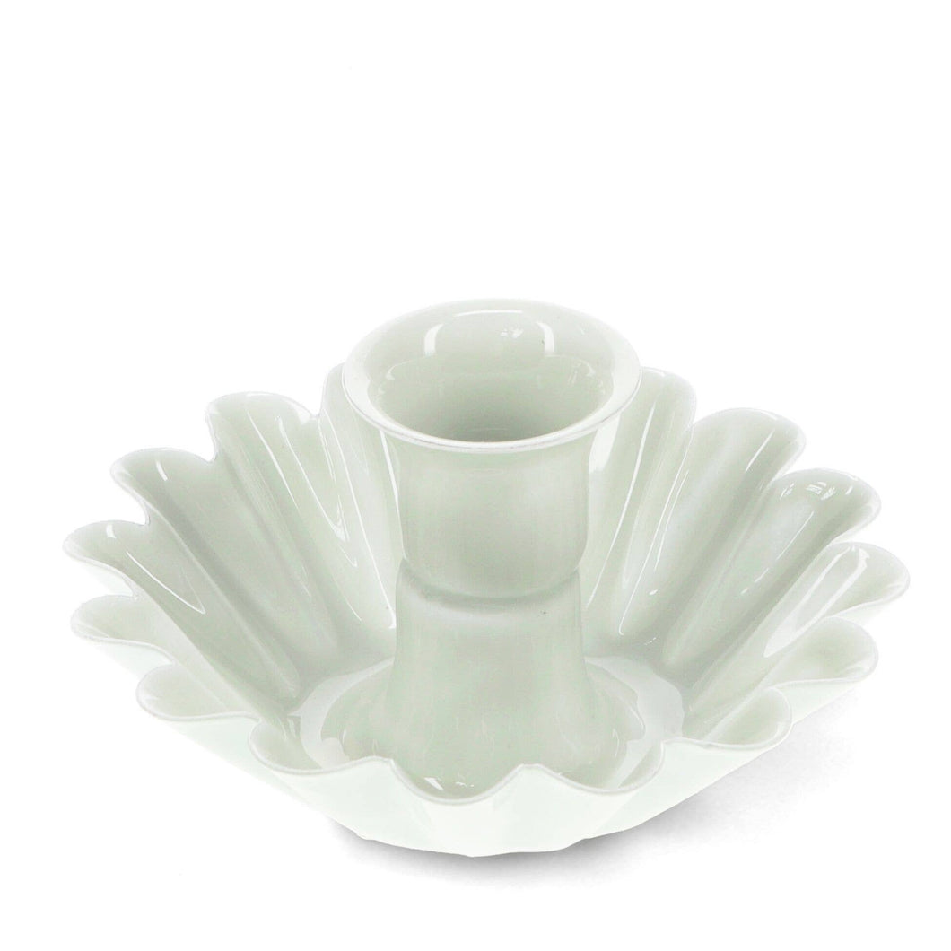 Enamel Cupped Flower Candle Holder - Light Grey
