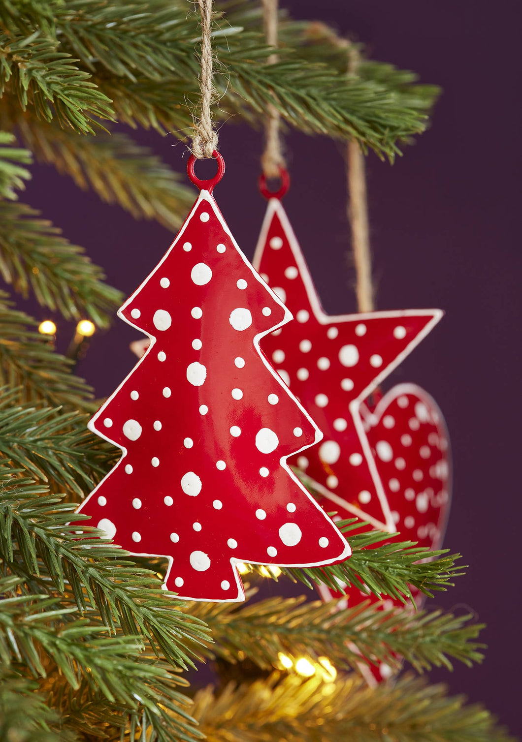 Dotty Red Tree Decoration- Hand-painted Recycled Iron