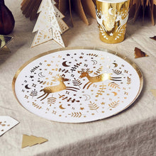 Load image into Gallery viewer, Reindeer Gold Foil Paper Plates 8 Pack
