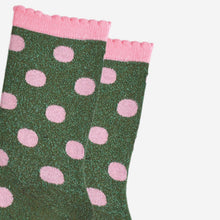 Load image into Gallery viewer, Women's Glitter Socks - Khaki/Light Pink, Medium Polka Dots
