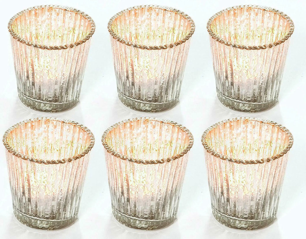 Silver Ribbed Glass Candle Holders