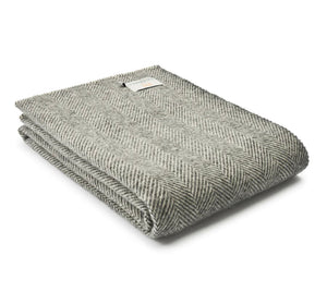Wool Throw - Slate, Fishbone Style With Blanket Stitch