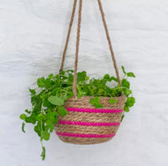Seagrass Hanging Basket - Pink Stripe