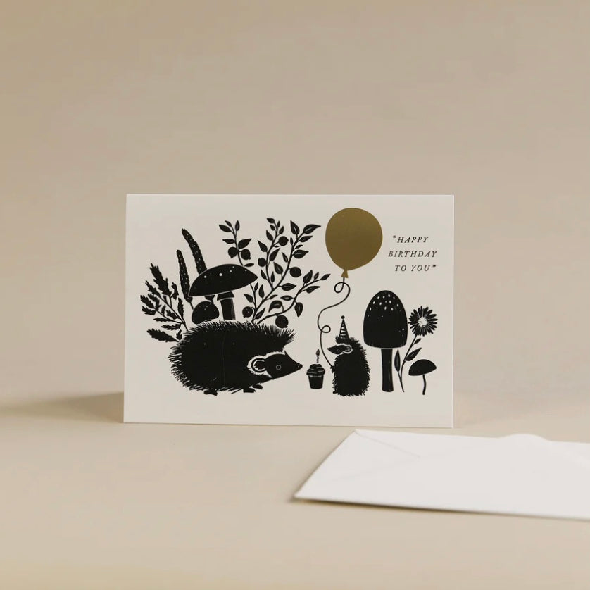 Hedgehog Letterpress and Gold Foil Birthday Card