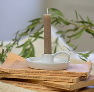 Ceramic Candle Holder - chamberstick Style White