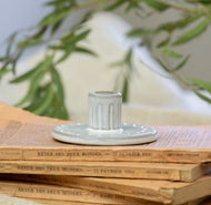 Ceramic Candle Holder - White Ridged