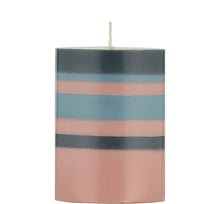 Load image into Gallery viewer, Striped Eco Pillar Candle - Old Rose, Indigo and Pompadour
