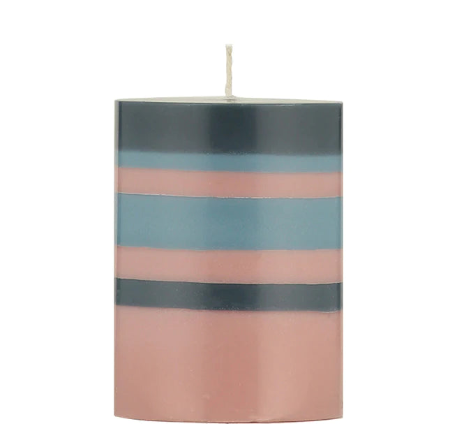 Striped Eco Pillar Candle - Old Rose, Indigo and Pompadour