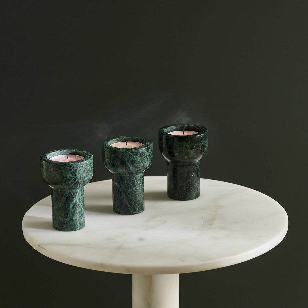 Green Marble Tealight and Taper Candle Holder