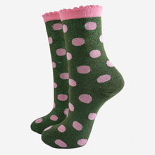 Load image into Gallery viewer, Women's Glitter Socks - Khaki/Light Pink, Medium Polka Dots
