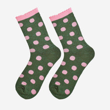 Load image into Gallery viewer, Women's Glitter Socks - Khaki/Light Pink, Medium Polka Dots
