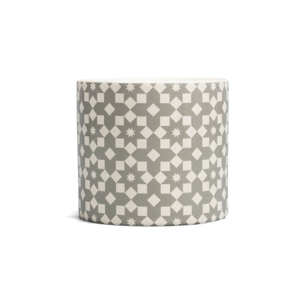 Tiles Grey Flowers - Ceramic Plant Pot - 11 x 11cm