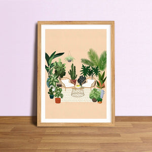 Houseplants in Boho Living Room - A3 Print by Lara Oztekin Designs
