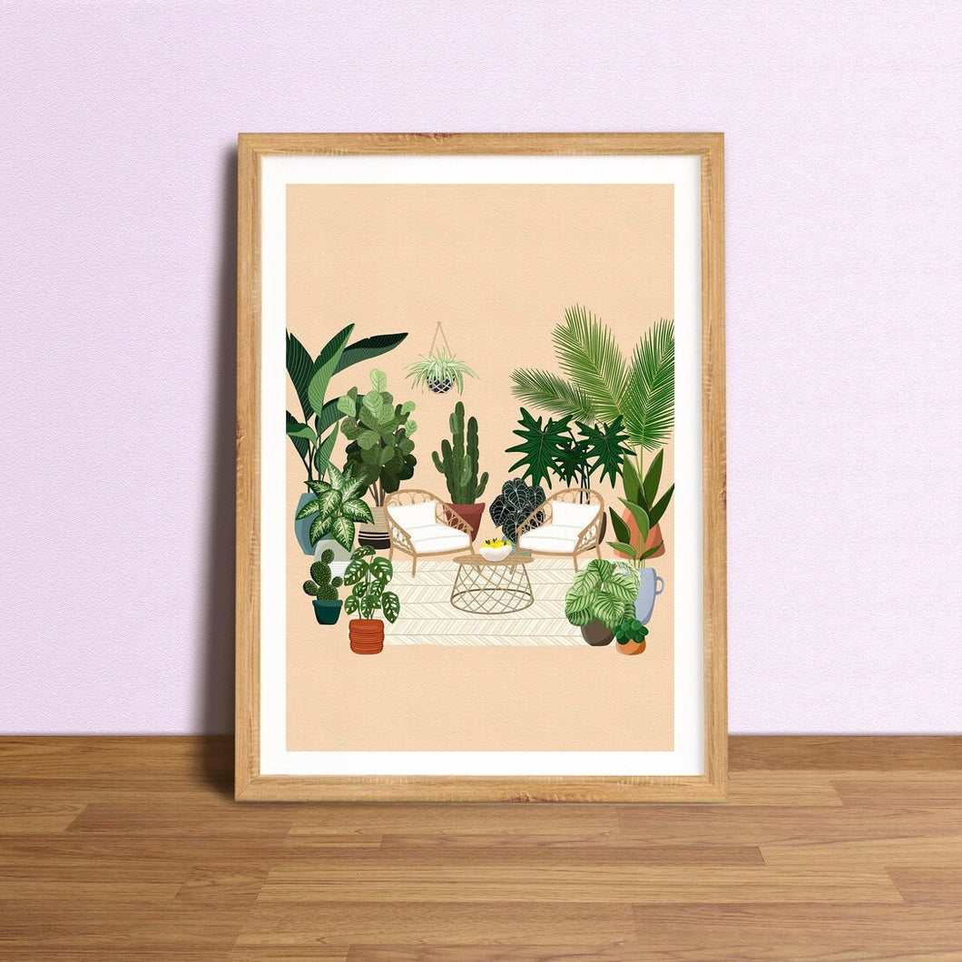 Houseplants in Boho Living Room - A3 Print by Lara Oztekin Designs