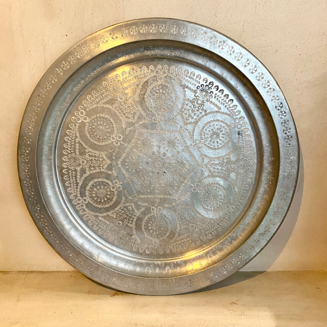 Vintage Moroccan Hand- Engraved Al B Aluminium Tray - 55-50cm