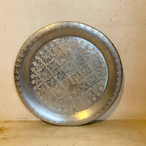 Vintage Moroccan V Hand- Engraved Aluminium Tray - 32cm