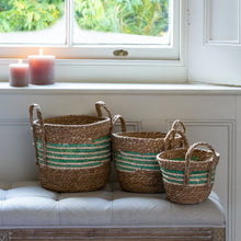 Load image into Gallery viewer, Natural Corn and Straw Baskets with green stripes

