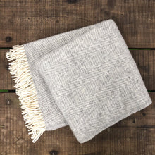 Load image into Gallery viewer, Wool Throw - Light Grey - Herringbone
