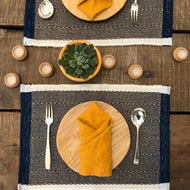 Handloom Place Mat - Navy & Jute