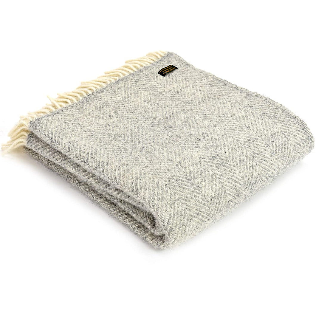 Wool Throw - Light Grey - Herringbone