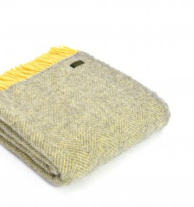 Wool Throw - Grey and Yellow - Herringbone