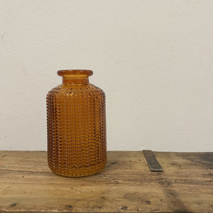 Mini Amber Glass Bottle Vase - Zig Zag