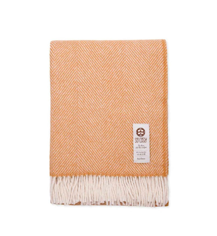 So Cosy Wool Throw - Dutch Orange & White - Herringbone