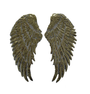 Iron on Patch - Set of 2 Large Sequin Wings in Gold or Silver