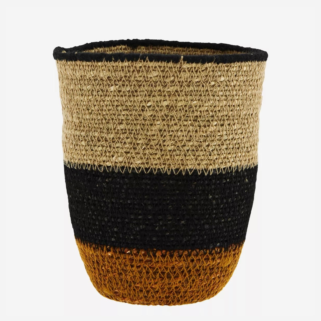 Tall Seagrass Basket, Natural, Black & Orange