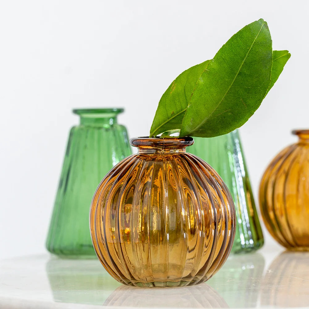 Mini Amber Glass Bottle Vase - Round