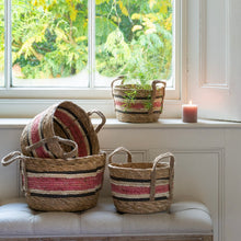 Load image into Gallery viewer, Natural Corn and Straw Baskets with pink stripe
